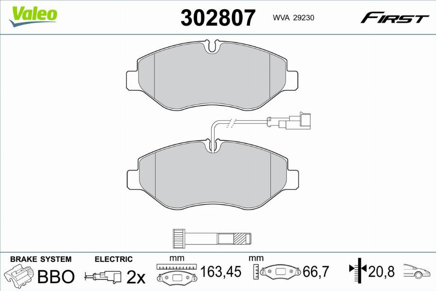 Valeo 302807 - Kit pastiglie freno, Freno a disco autozon.pro