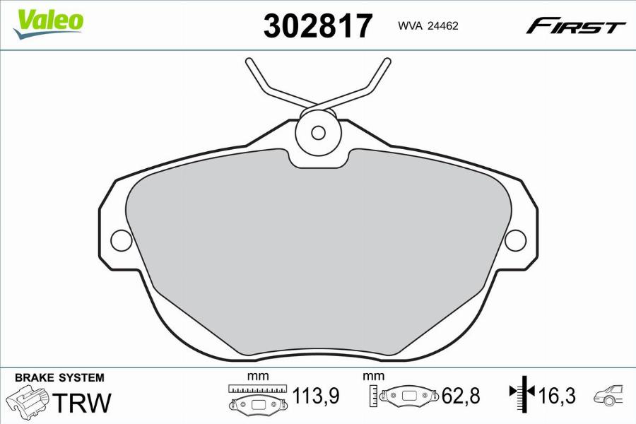 Valeo 302817 - Kit pastiglie freno, Freno a disco autozon.pro