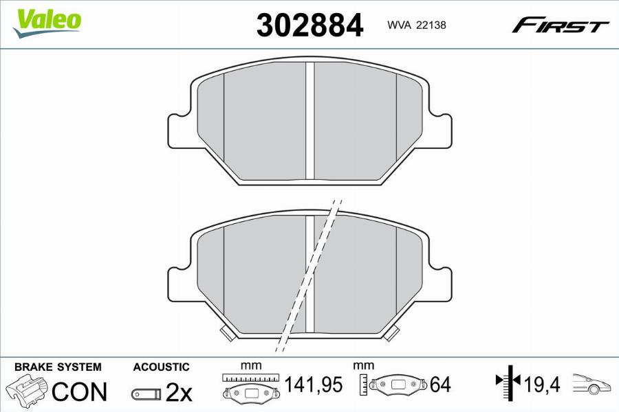 Valeo 302884 - Kit pastiglie freno, Freno a disco autozon.pro