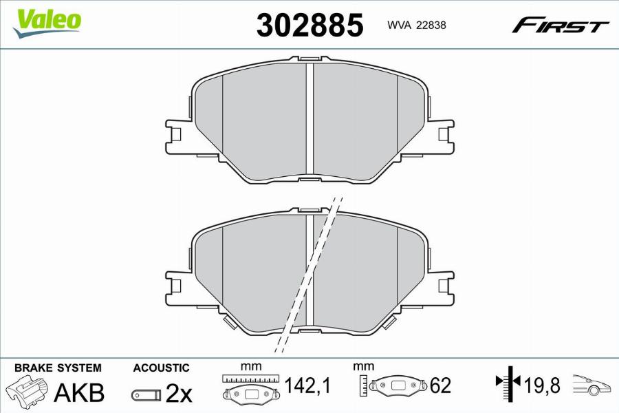 Valeo 302885 - Kit pastiglie freno, Freno a disco autozon.pro