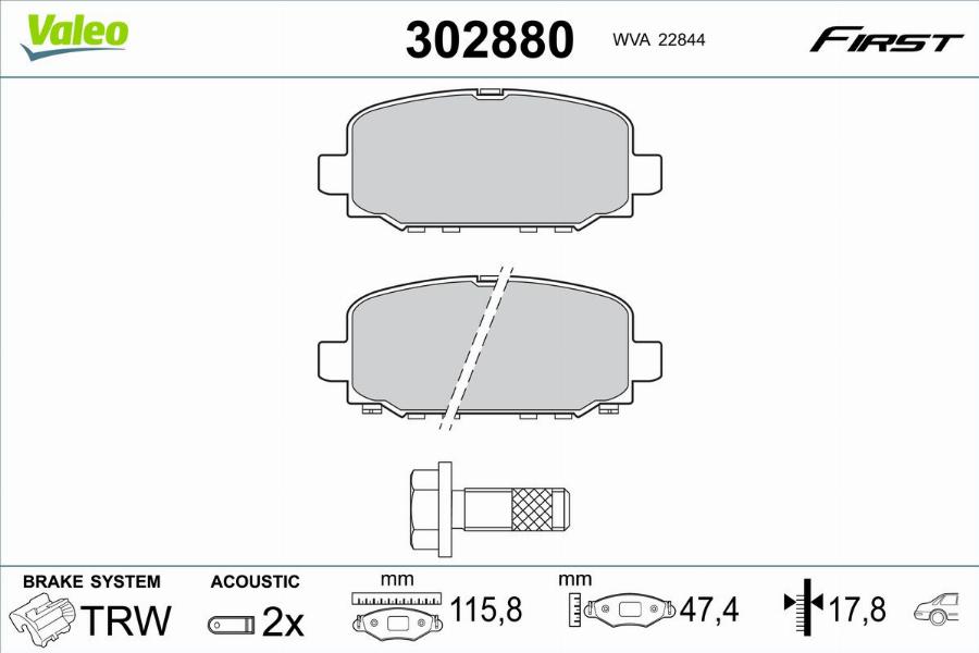 Valeo 302880 - Kit pastiglie freno, Freno a disco autozon.pro