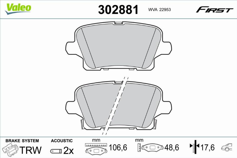 Valeo 302881 - Kit pastiglie freno, Freno a disco autozon.pro