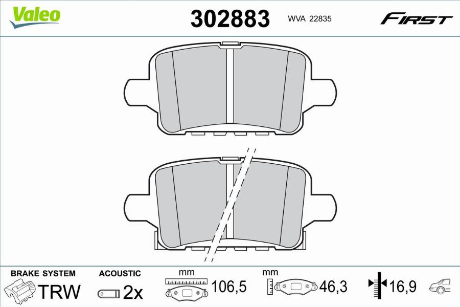 Valeo 302883 - Kit pastiglie freno, Freno a disco autozon.pro