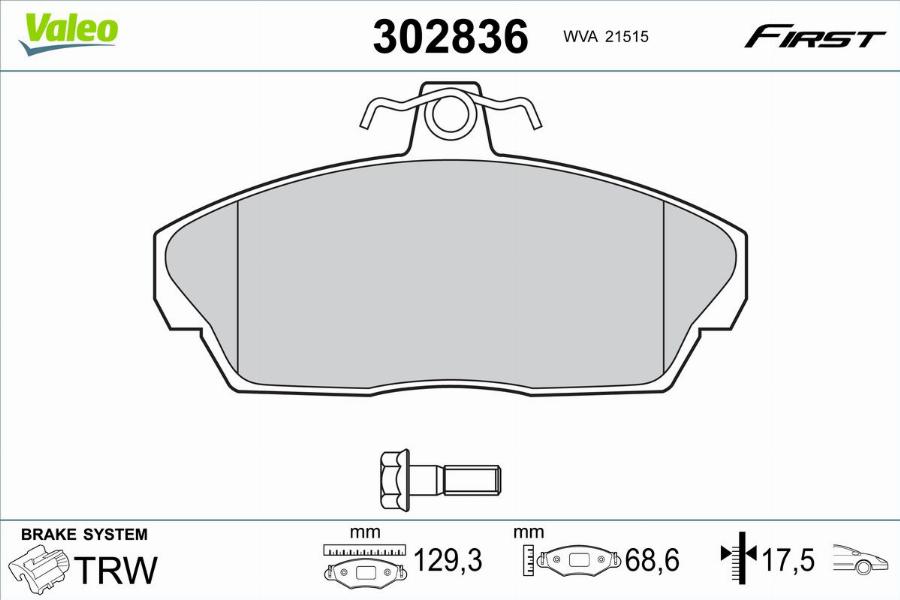 Valeo 302836 - Kit pastiglie freno, Freno a disco autozon.pro