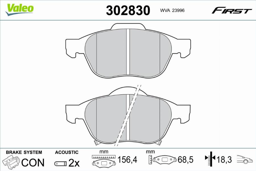 Valeo 302830 - Kit pastiglie freno, Freno a disco autozon.pro