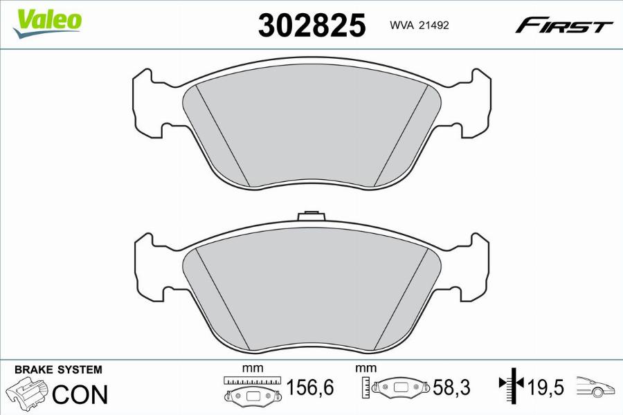 Valeo 302825 - Kit pastiglie freno, Freno a disco autozon.pro