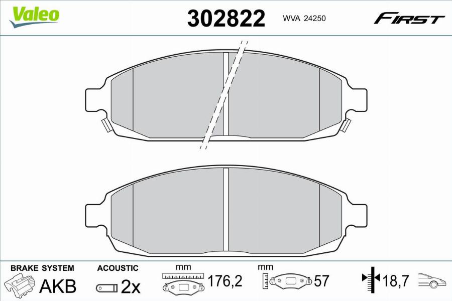 Valeo 302822 - Kit pastiglie freno, Freno a disco autozon.pro