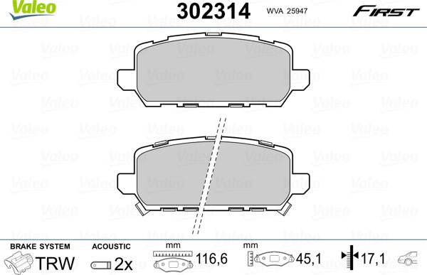 Valeo 302314 - Kit pastiglie freno, Freno a disco autozon.pro