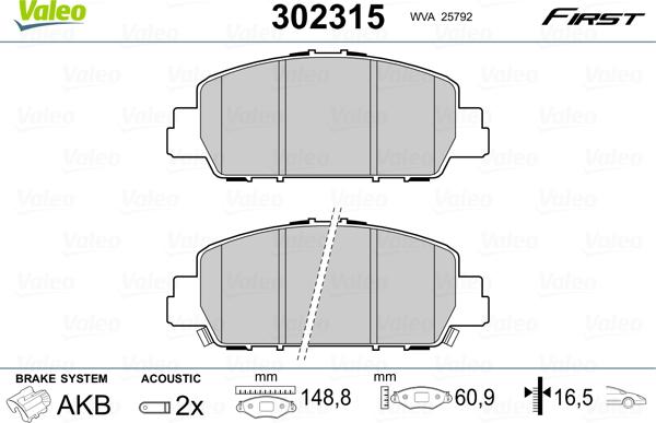 Valeo 302315 - Kit pastiglie freno, Freno a disco autozon.pro