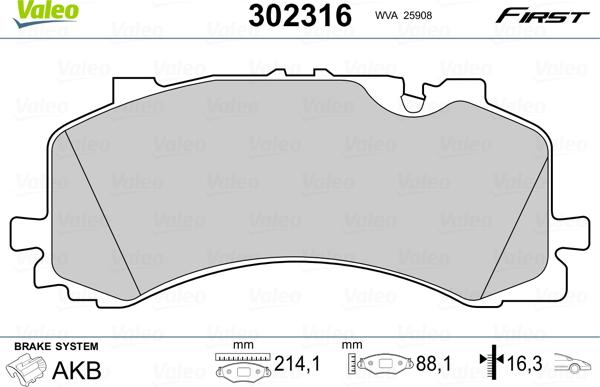 Valeo 302316 - Kit pastiglie freno, Freno a disco autozon.pro