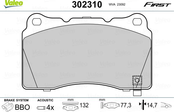 Valeo 302310 - Kit pastiglie freno, Freno a disco autozon.pro