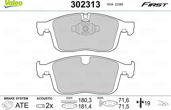 Valeo 302313 - Kit pastiglie freno, Freno a disco autozon.pro