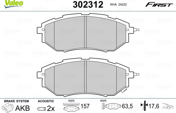 Valeo 302312 - Kit pastiglie freno, Freno a disco autozon.pro