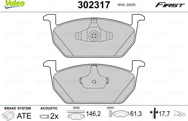 Valeo 302317 - Kit pastiglie freno, Freno a disco autozon.pro