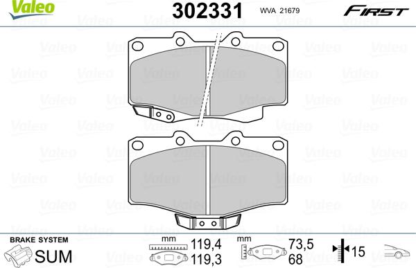 Valeo 302331 - Kit pastiglie freno, Freno a disco autozon.pro