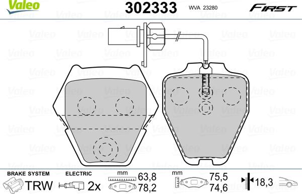 Valeo 302333 - Kit pastiglie freno, Freno a disco autozon.pro