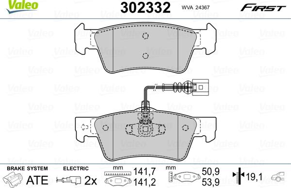 Valeo 302332 - Kit pastiglie freno, Freno a disco autozon.pro