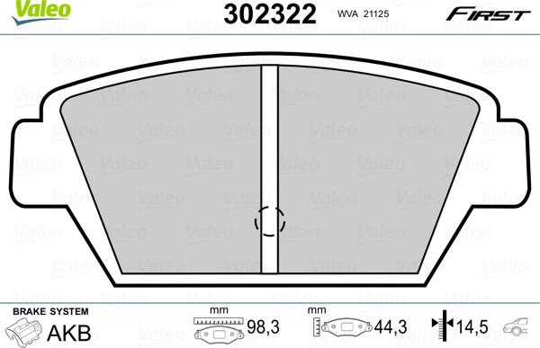 Valeo 302322 - Kit pastiglie freno, Freno a disco autozon.pro