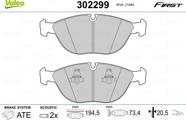 Valeo 302299 - Kit pastiglie freno, Freno a disco autozon.pro