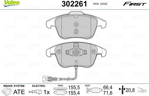 Valeo 302261 - Kit pastiglie freno, Freno a disco autozon.pro