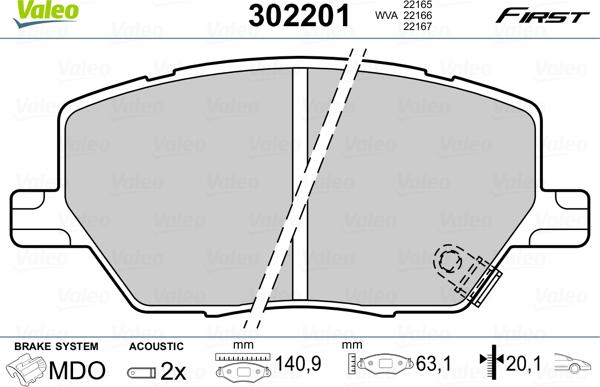 Valeo 302201 - Kit pastiglie freno, Freno a disco autozon.pro