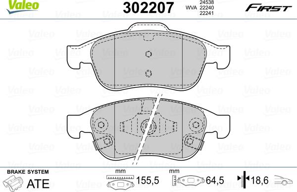 Valeo 302207 - Kit pastiglie freno, Freno a disco autozon.pro