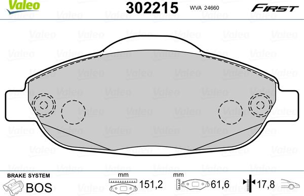 Valeo 302215 - Kit pastiglie freno, Freno a disco autozon.pro