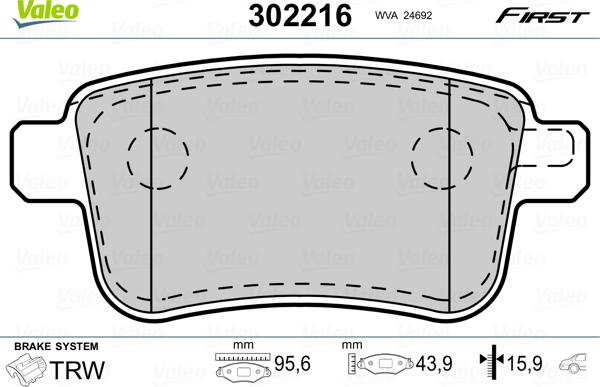 Valeo 302216 - Kit pastiglie freno, Freno a disco autozon.pro