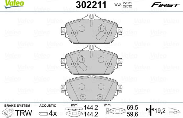 Valeo 302211 - Kit pastiglie freno, Freno a disco autozon.pro