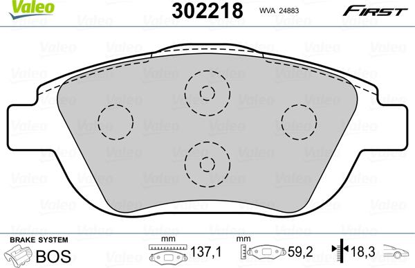 Valeo 302218 - Kit pastiglie freno, Freno a disco autozon.pro