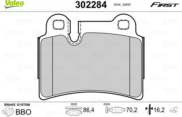 Valeo 302284 - Kit pastiglie freno, Freno a disco autozon.pro