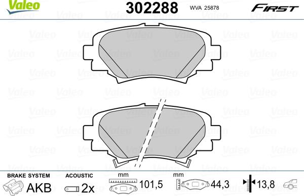 Valeo 302288 - Kit pastiglie freno, Freno a disco autozon.pro