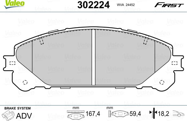 Valeo 302224 - Kit pastiglie freno, Freno a disco autozon.pro