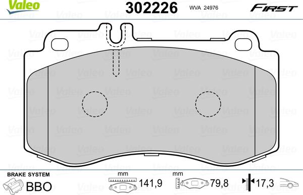 Valeo 302226 - Kit pastiglie freno, Freno a disco autozon.pro