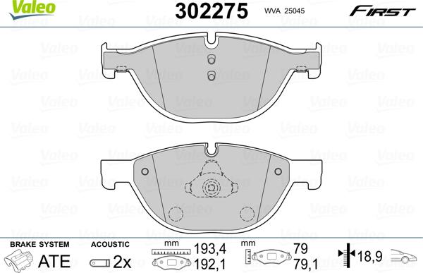 Valeo 302275 - Kit pastiglie freno, Freno a disco autozon.pro