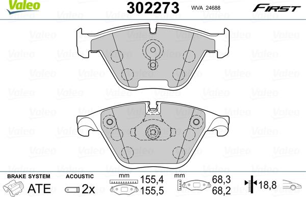 Valeo 302273 - Kit pastiglie freno, Freno a disco autozon.pro