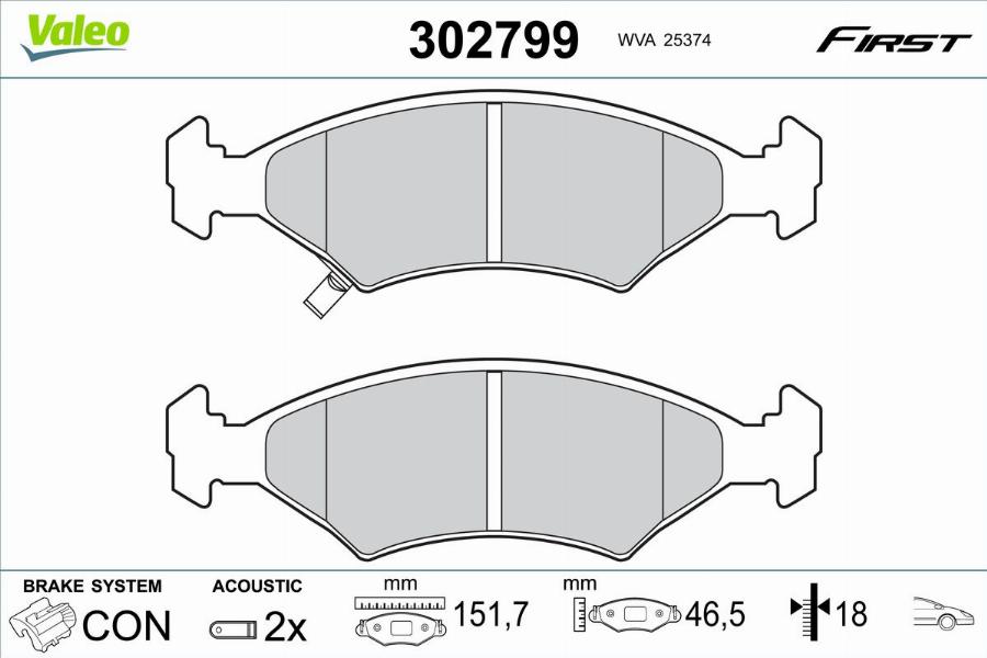 Valeo 302799 - Kit pastiglie freno, Freno a disco autozon.pro