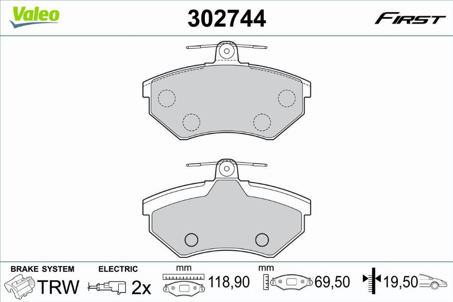 Valeo 302744 - Kit pastiglie freno, Freno a disco autozon.pro