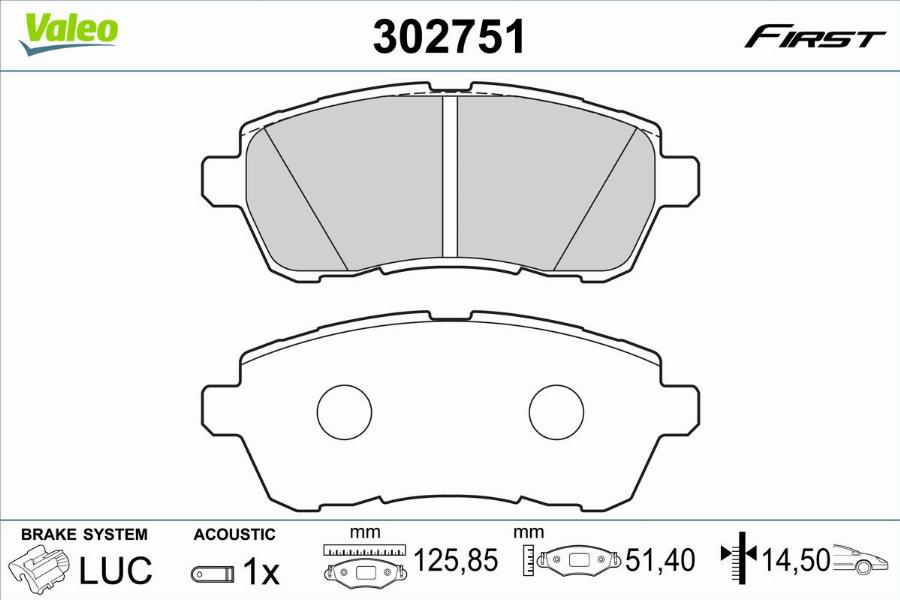 Valeo 302751 - Kit pastiglie freno, Freno a disco autozon.pro