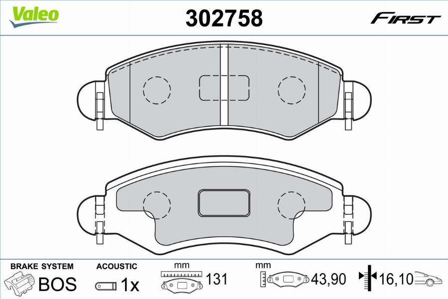 Valeo 302758 - Kit pastiglie freno, Freno a disco autozon.pro