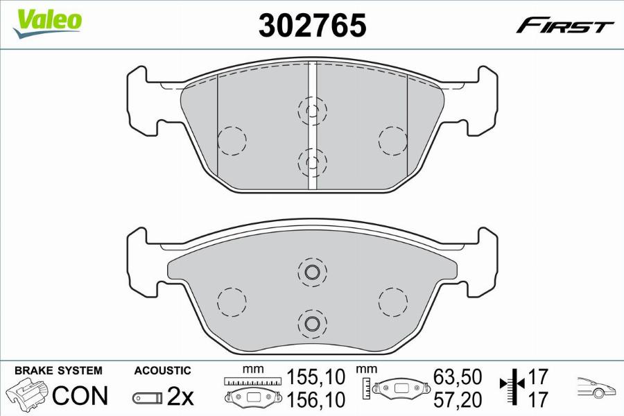 Valeo 302765 - Kit pastiglie freno, Freno a disco autozon.pro