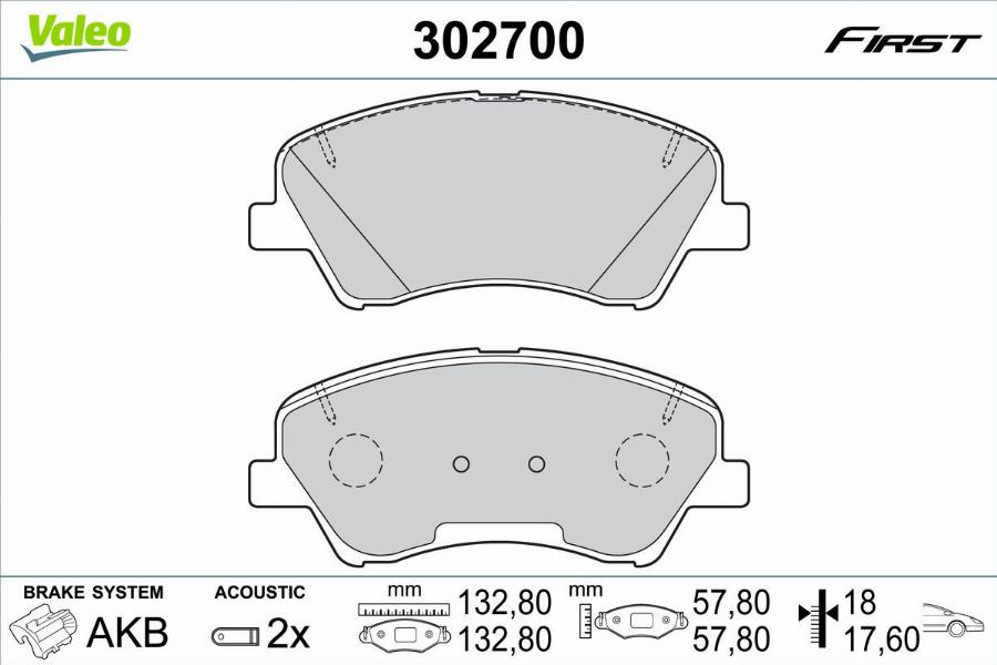 Valeo 302700 - Kit pastiglie freno, Freno a disco autozon.pro