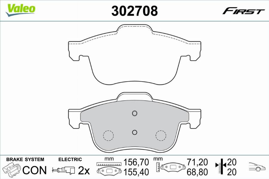 Valeo 302708 - Kit pastiglie freno, Freno a disco autozon.pro