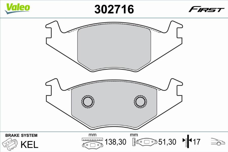 Valeo 302716 - Kit pastiglie freno, Freno a disco autozon.pro