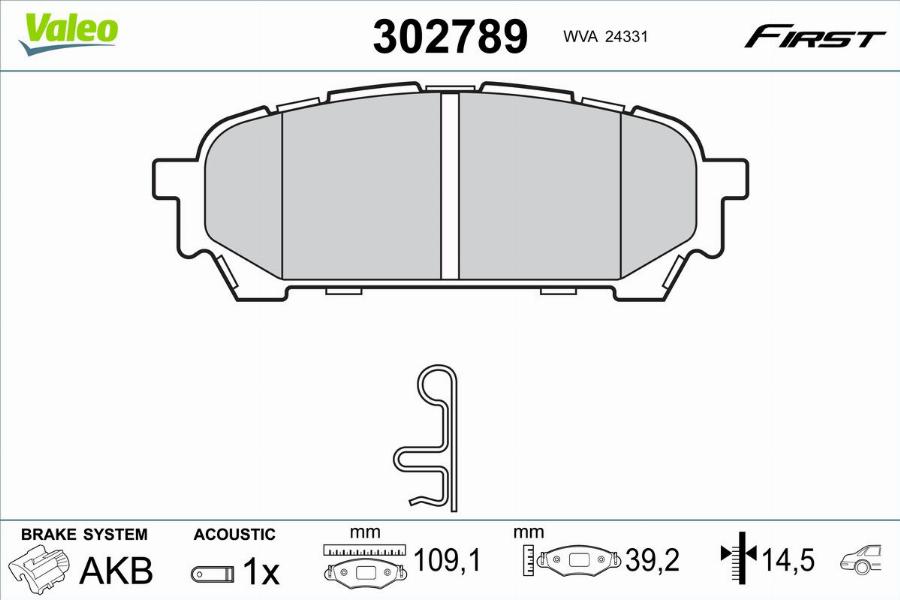 Valeo 302789 - Kit pastiglie freno, Freno a disco autozon.pro