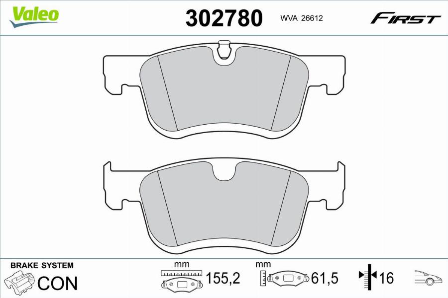 Valeo 302780 - Kit pastiglie freno, Freno a disco autozon.pro