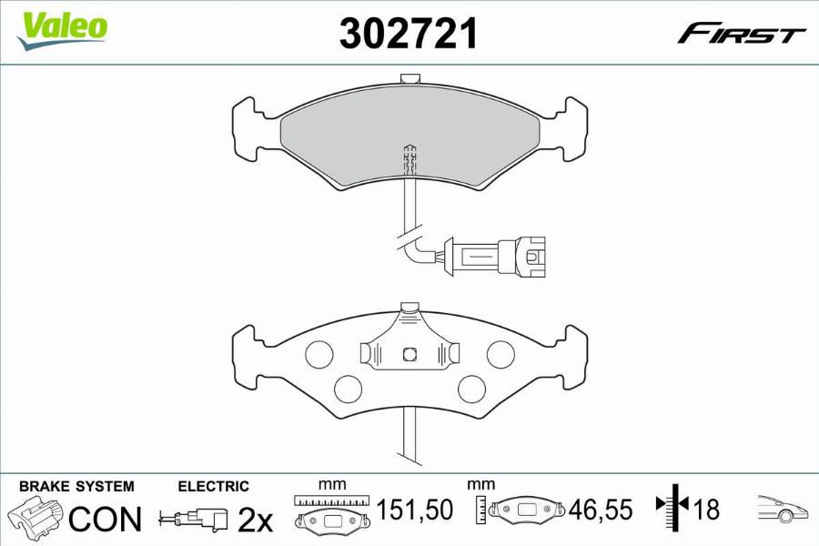 Valeo 302721 - Kit pastiglie freno, Freno a disco autozon.pro