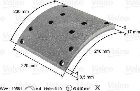 Valeo 219800 - Kit materiale d'attrito, Freno a tamburo autozon.pro