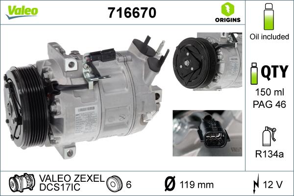 Valeo 716670 - Compressore, Climatizzatore autozon.pro