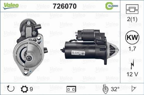 Valeo 726070 - Motorino d'avviamento autozon.pro